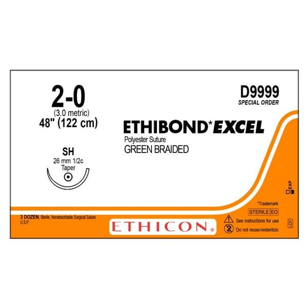 Ethibond Excel Suture 2-0 1x48" Coated Polyester Braid SH Green 36/Bx