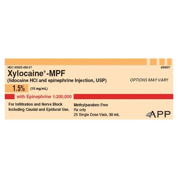 Xylocaine MPF w/Epinephrine Injection 1.5% 1:200,000 PF SDV 10mL 25/Bx