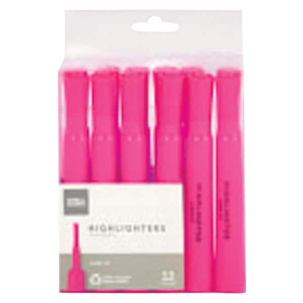 Chisel-Tip Highlighter Plastic Fluorescent Pink 12/Pk