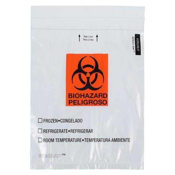 Speci-Zip Biohazard Bag Clear Zip Closure With 3-Wall/ Document Pouch 1000/Ca