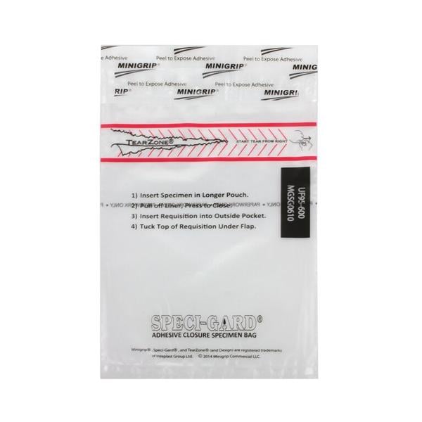 Speci-Gard Specimen Bag Clear Adhesive Closure With 2 Pockets 1000/Ca