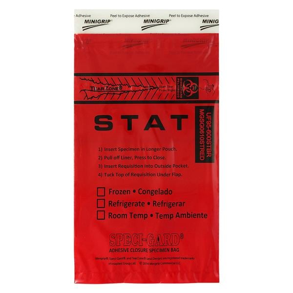 Speci-Gard Specimen Transport Bag Red Adhesive Closure W/ 2-Wall/ Pocket 1000/Ca