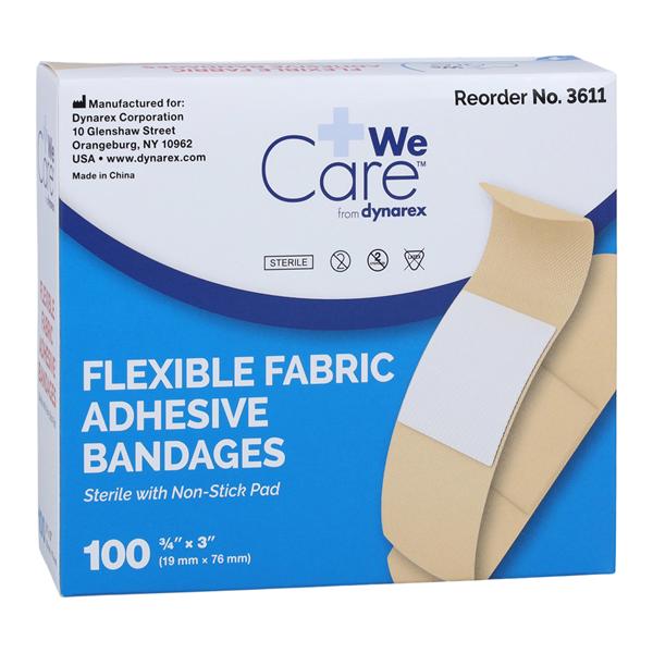 Adhesive Bandage Fabric 3/4x3" Tan Sterile 100/Bx, 24 BX/CA