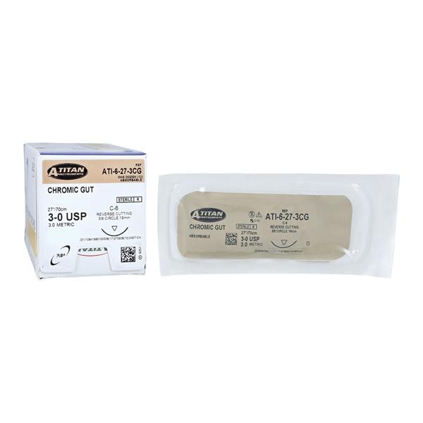 RS3 Suture 3-0 27" Chromic Gut Monofilament C-6 Beige 12/Bx