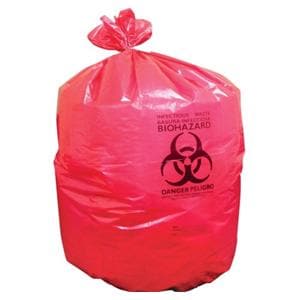 Biohazard Bag 1-3/10mil 30x36" Red Twist Tie Closure LLDPE 250/Ca