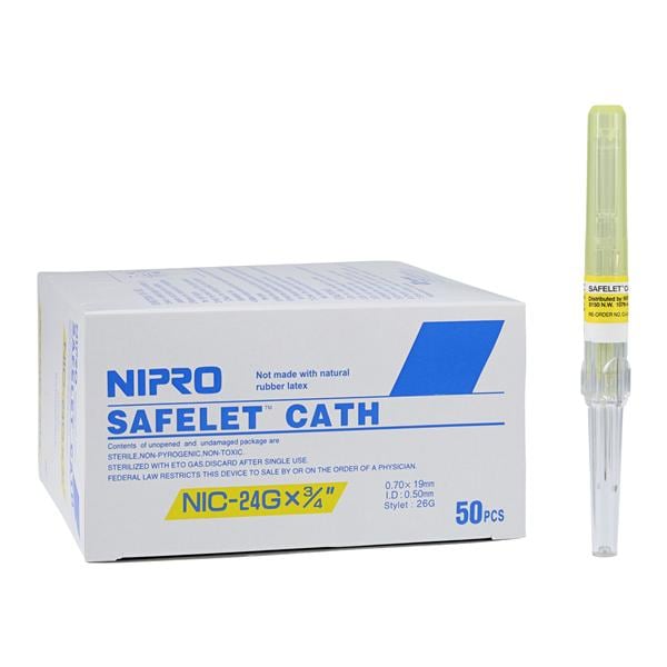 Safelet IV Catheter Safety 24 Gauge 3/4" Yellow 50/Bx, 4 BX/CA