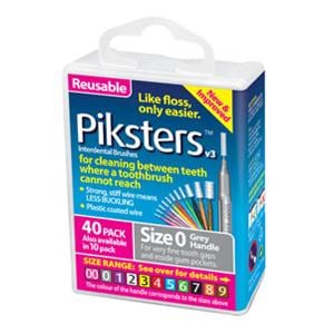 Piksters Interdental Brush Size 0 Grey Bulk Pack 40/Bx
