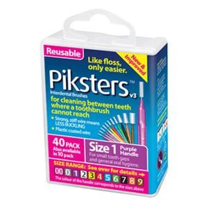 Piksters Interdental Brush Size 1 Purple Bulk Pack 40/Bx