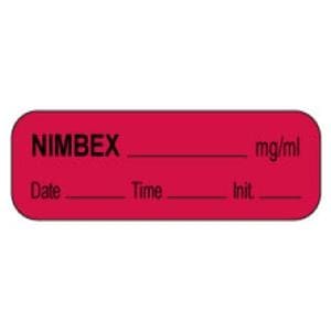 Anesthesia Label DTI Nimbex mg/mL Fluorescent Red 1-1/2x1-1/2" 1000/Rl