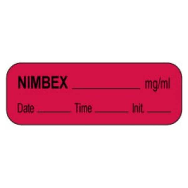 Anesthesia Label DTI Nimbex mg/mL Fluorescent Red 1-1/2x1-1/2" 1000/Rl