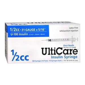 UltiCare Insulin Syringe/Needle 31gx5/16" 0.5mL Fixed Conventional LDS 500/Ca