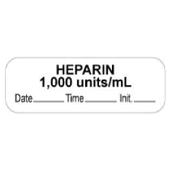 Anesthesia Label DTI Heparin 1000 Units White 1-1/2x1/2" 1000/Rl