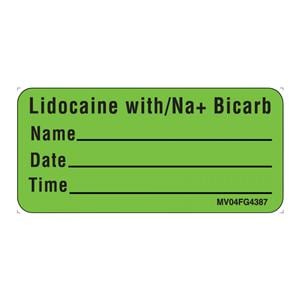 Label Lidocaine w/NA Fluorescent Green 2-1/4x1" 5Rl/Pk