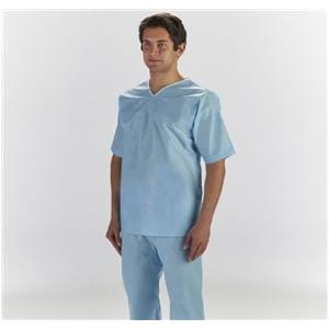 Patient Scrub Shirt Linen Like Non Woven Material Medium Light Blue 30/Ca