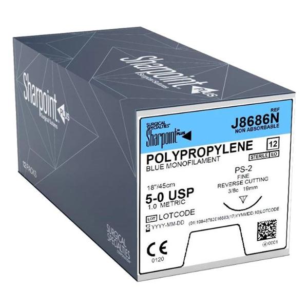 Roylan Suture 5-0 18" Polypropylene Monofilament DSM19 Blue 12/Bx