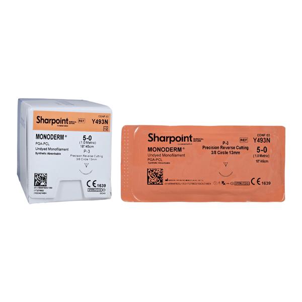 Monoderm Suture 5-0 18" Glycolide Monofilament DSM13 Undyed 12/Bx