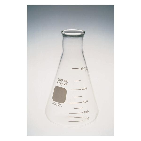 Pyrex Erlenmeyer Flask Borosilicate Glass 500mL Narrow Mouth 6/Pk