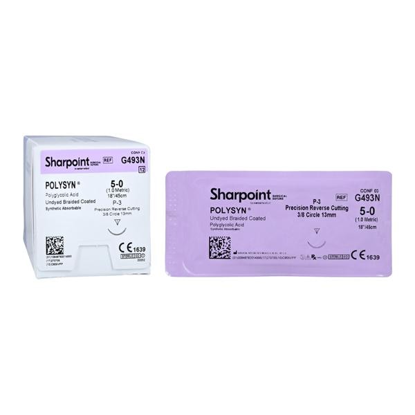 Sharpoint Plus Suture 5-0 18" Polyglycolic Acid Braid DSM13 Undyed 12/Bx