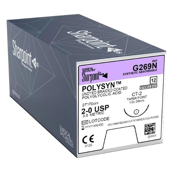 Polysyn Suture 2-0 27" Polyglycolic Acid Braid HR-26 Undyed 12/Bx