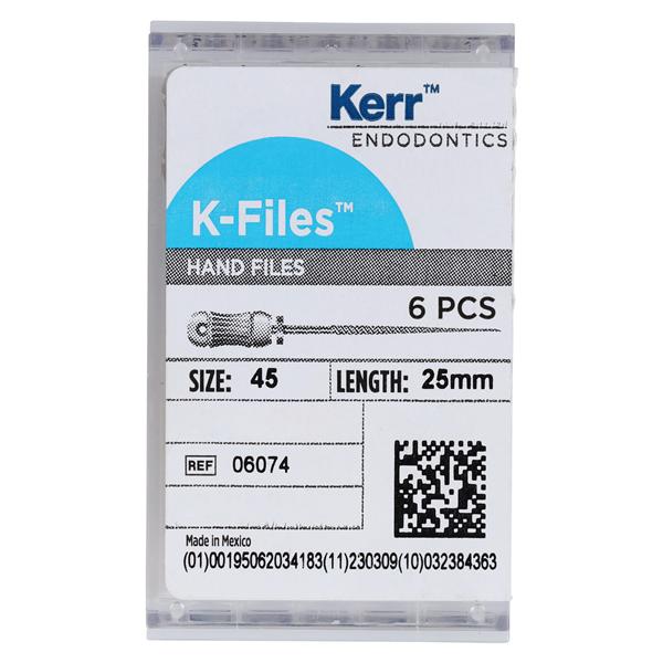 Hand K-File 25 mm Size 45 Stainless Steel White 6/Bx