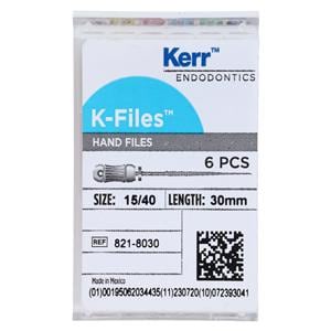 Hand K-File 30 mm Size 15-40 Stainless Steel Assorted 6/Bx