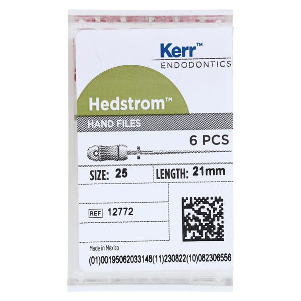 Hand Hedstrom Files 21 mm Size 25 Stainless Steel Red 6/Bx