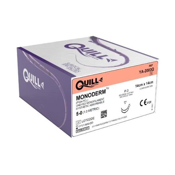 Quill Monoderm Suture 5-0 14x14cm Polyglecaprone Monofilament P-3 Clear 12/Bx