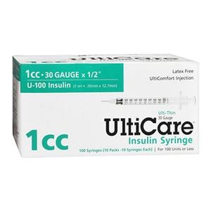 UltiCare Insulin Syringe/Needle 30gx1/2" 1mL Fxd Prm Atch Ndl Cnvntnl LDS 500/Ca