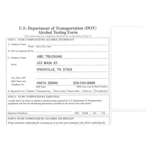 DOT Alcohol Test Form Ea