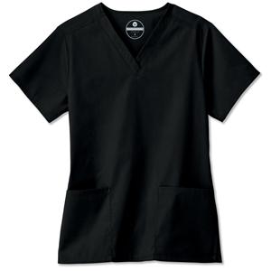 Fundamentals Scrub Shirt 2 Pockets Short Sleeves Large Black Womens Ea