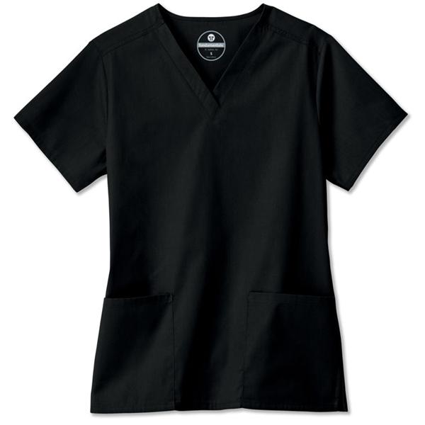 Fundamentals Scrub Shirt 2 Pockets Short Sleeves Large Black Womens Ea