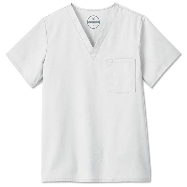 Fundamentals Scrub Shirt V-Neck Short Sleeves X-Small White Unisex Ea