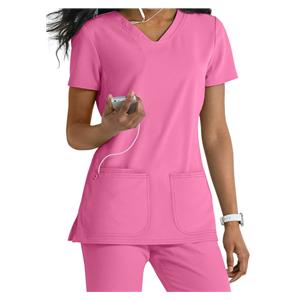HeartSoul Scrub Shirt V-Neck Short Sleeves Medium Pink Ea