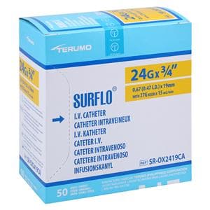 Surflo IV Catheter 24 Gauge 3/4" Yellow 50/Bx, 4 BX/CA