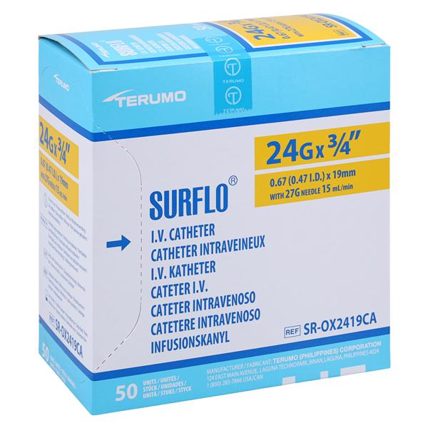 Surflo IV Catheter 24 Gauge 3/4" Yellow 50/Bx, 4 BX/CA