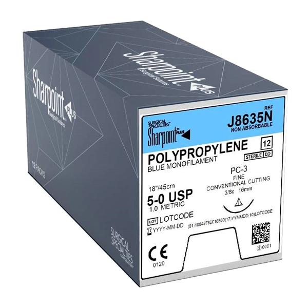 Sharpoint Plus Suture 5-0 18" Polypropylene Monofilament DSCM16/PP Blue 12/Bx