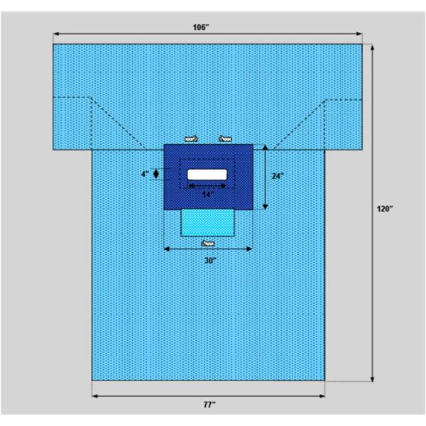 106x77x120" Sterile Transverse Laparotomy Drape 14x4" Fenestrated