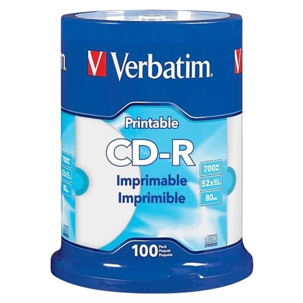 Verbatim CD-R Printable Disc Spindle White 100/Pack 100/Pk