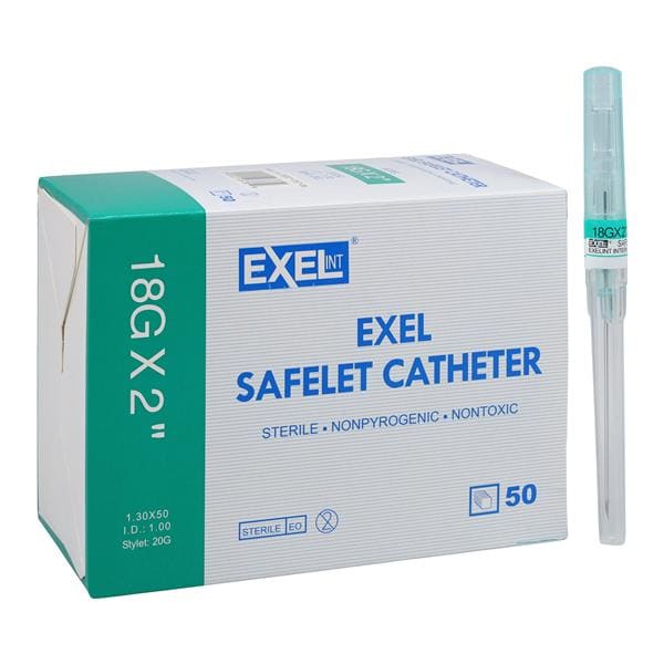 Safelet IV Catheter Safety 18 Gauge 2" Green 50/Bx