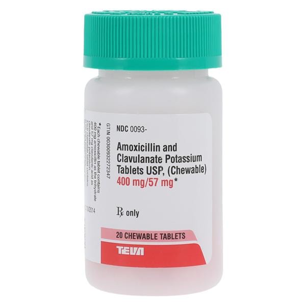 Amoxicillin/Clavulanate Potassium Chewable Tablets 400mg/57mg Bottle 20/Bt