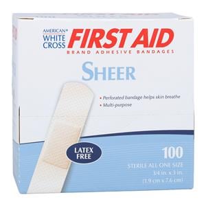 American White Cross Adhesive Strip Bandage Plastic Film 3/4x3" Shr Strl 100/Bx, 12 BX/CA