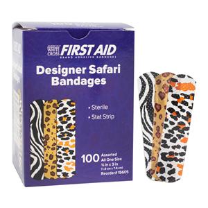 American White Cross Adhesive Bandage Plastic 3/4x3" Designer Safari Strl 100/Bx