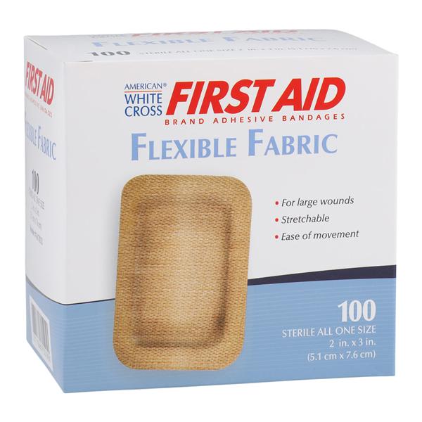 American White Cross First Aid Adhesive Bandage Fabric 2x3" Tan Sterile 100/Bx, 12 BX/CA