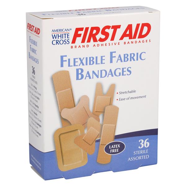 American White Cross Adhesive Bandage Fabric Assorted Sizes Tan Sterile 36/BX