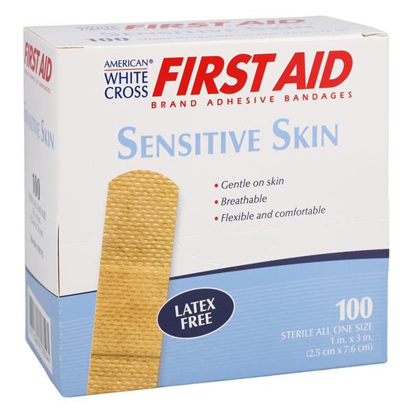 American White Cross Sensitive Skin Bandage Fabric 1x3" White Sterile 100/Bx