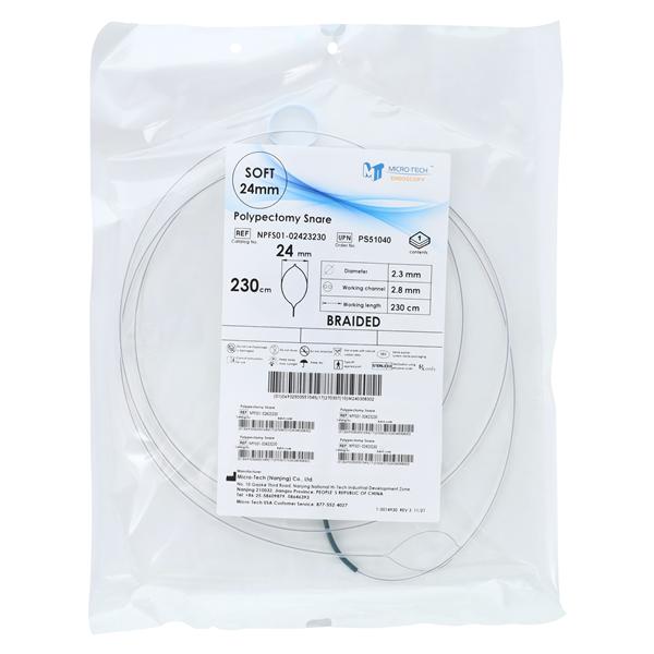 Polypectomy Snare 230cm Oval Loop Wire Large 24mm Hot Braided 10/Bx