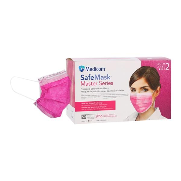 SafeMask Master Series Procedure Mask ASTM Level 2 Azalea Adult 50/Bx, 10 BX/CA