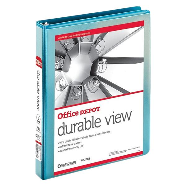 Office Depot Durable View Round-Ring Binder 1" Rings Jeweler Blue Ea