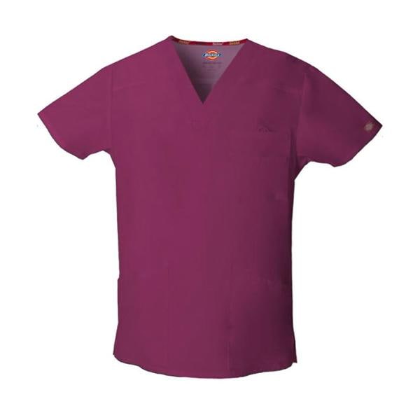 Dickies Scrub Top V-Neck 4 Pockets Short Sleeves 4X Large Wine Mens Ea