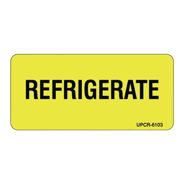 Quality Control Label REFRIGERATE Fluorescent Chartreuse 1x2-1/4" 500/Rl